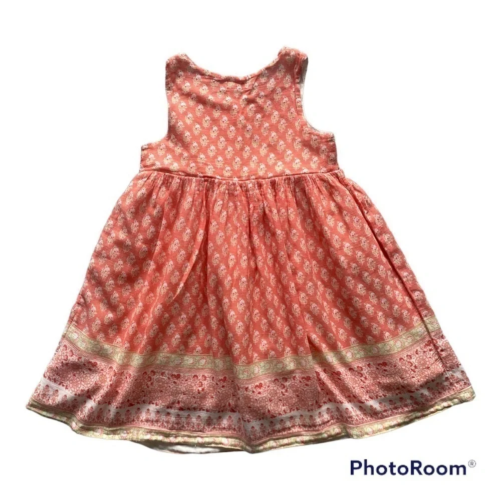 DRESS-BABY GAP-PEACH & CREAM COLOR DRESS-SIZE 3T